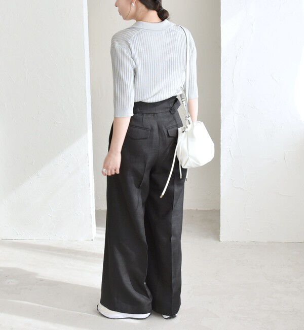 quaranciel「quaranciel:〈手洗い可能〉シアー ラメ ポロ リブ ニット プルオーバー」|ニット・セーター|