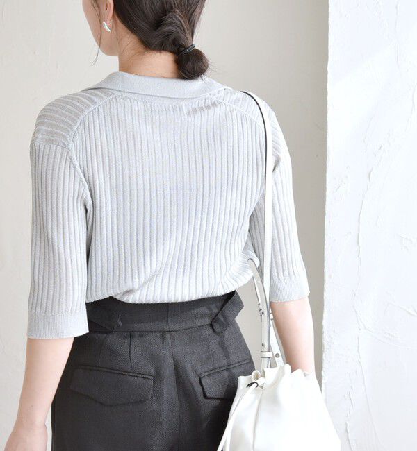 quaranciel「quaranciel:〈手洗い可能〉シアー ラメ ポロ リブ ニット プルオーバー」|ニット・セーター|