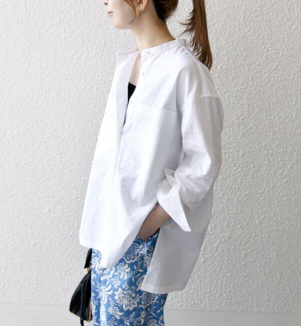 SHIPS any「【WEB限定】SHIPS any: 〈洗濯機可能〉リネン ミックス スタンドカラー ポケット シャツ 25SS」|シャツ・ブラウス|