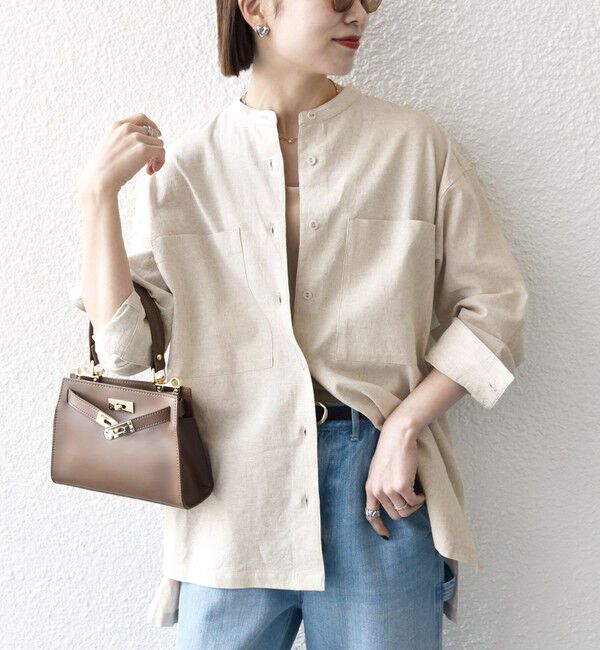 SHIPS any「【WEB限定】SHIPS any: 〈洗濯機可能〉リネン ミックス スタンドカラー ポケット シャツ 25SS」|シャツ・ブラウス|