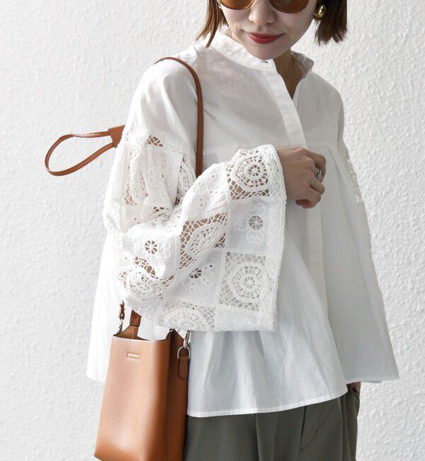 SHIPS any「SHIPS any:〈手洗い可能〉パッチワーク レース スリーブ バンドカラー シャツ」|シャツ・ブラウス|