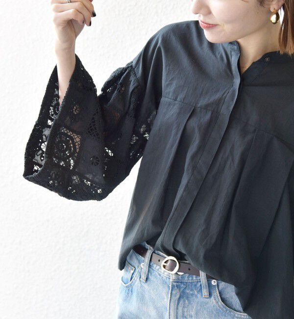 SHIPS any「SHIPS any:〈手洗い可能〉パッチワーク レース スリーブ バンドカラー シャツ」|シャツ・ブラウス|