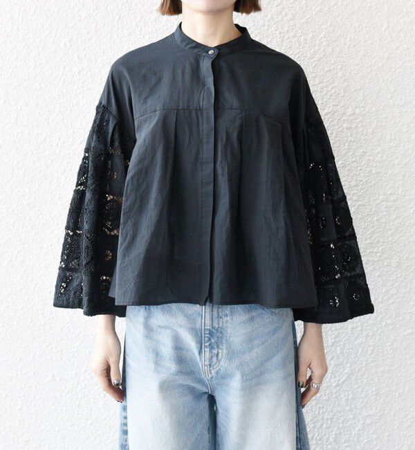 SHIPS any「SHIPS any:〈手洗い可能〉パッチワーク レース スリーブ バンドカラー シャツ」|シャツ・ブラウス|