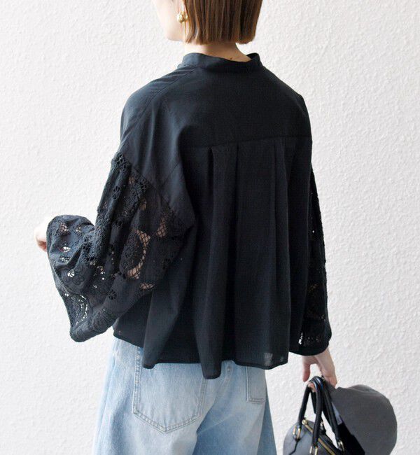 SHIPS any「SHIPS any:〈手洗い可能〉パッチワーク レース スリーブ バンドカラー シャツ」|シャツ・ブラウス|