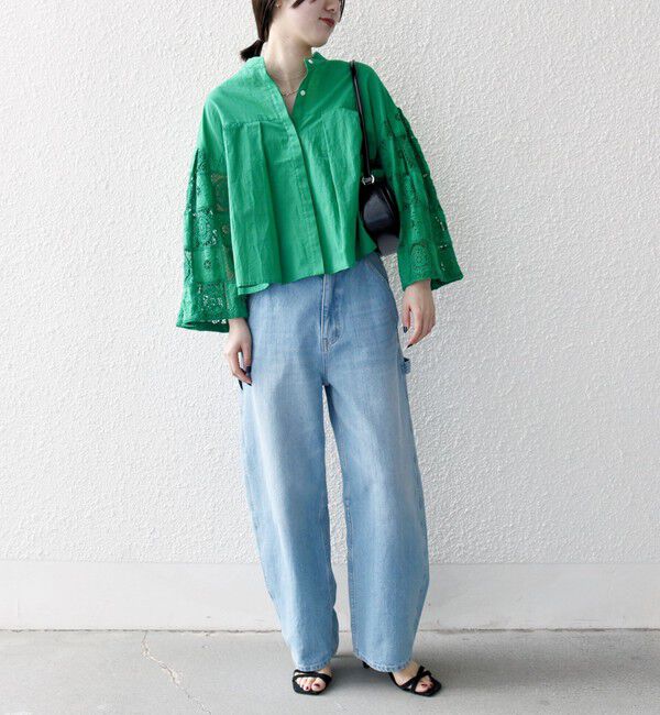 SHIPS any「SHIPS any:〈手洗い可能〉パッチワーク レース スリーブ バンドカラー シャツ」|シャツ・ブラウス|