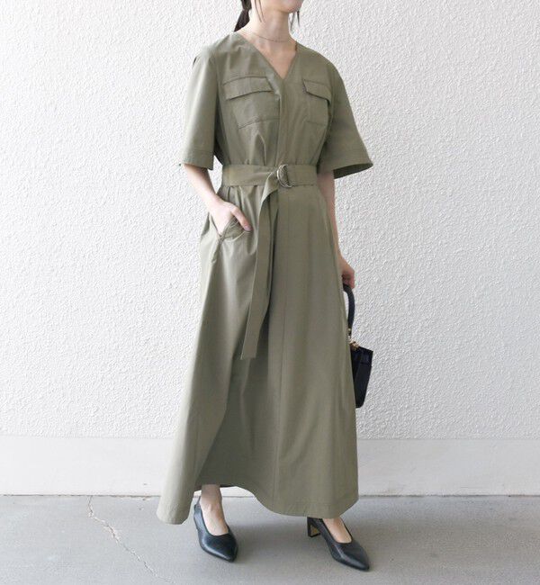 SHIPS any「SHIPS any:〈洗濯機可能〉タイプライター Vネック ポケット ロング ワンピース」|ワンピース|