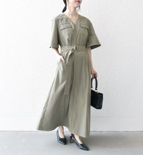 SHIPS any「SHIPS any:〈洗濯機可能〉タイプライター Vネック ポケット ロング ワンピース」|ワンピース|