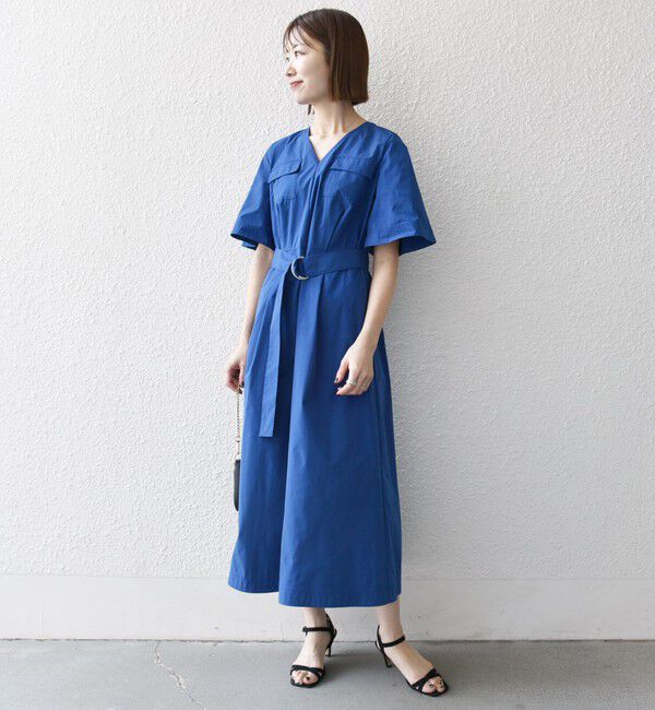 SHIPS any「SHIPS any:〈洗濯機可能〉タイプライター Vネック ポケット ロング ワンピース」|ワンピース|