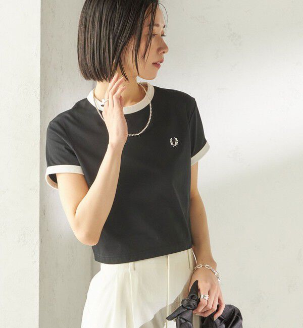 SHIPS for women「FRED PERRY:G9163 CROPPED RINGER TEE」|Tシャツ・カットソー|ブラック