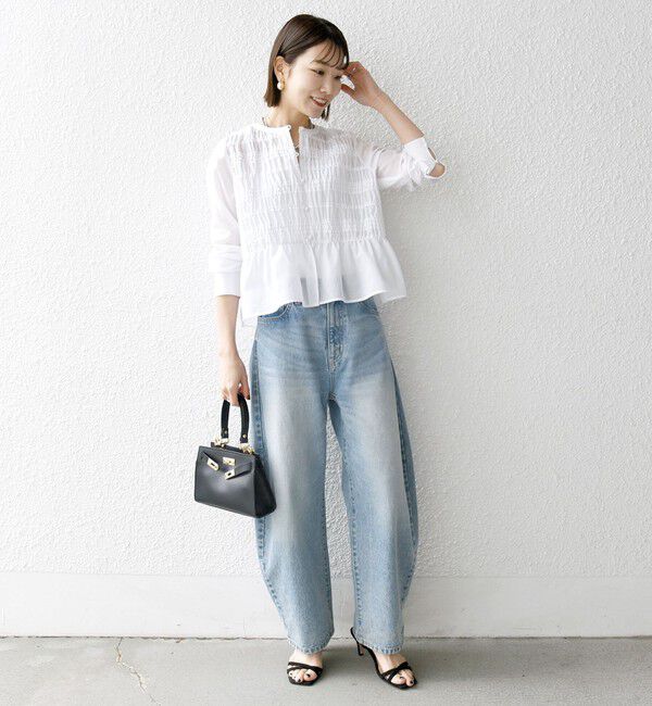 SHIPS any「【WEB限定】SHIPS any:〈洗濯機可能〉シアー シャーリング プチフリル ペプラム ブラウス」|シャツ・ブラウス|