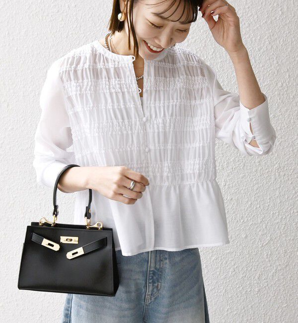 SHIPS any「【WEB限定】SHIPS any:〈洗濯機可能〉シアー シャーリング プチフリル ペプラム ブラウス」|シャツ・ブラウス|