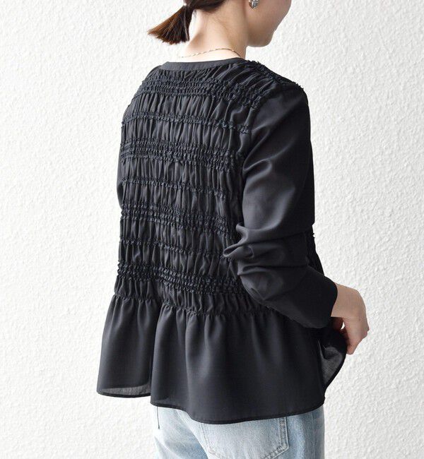 SHIPS any「【WEB限定】SHIPS any:〈洗濯機可能〉シアー シャーリング プチフリル ペプラム ブラウス」|シャツ・ブラウス|