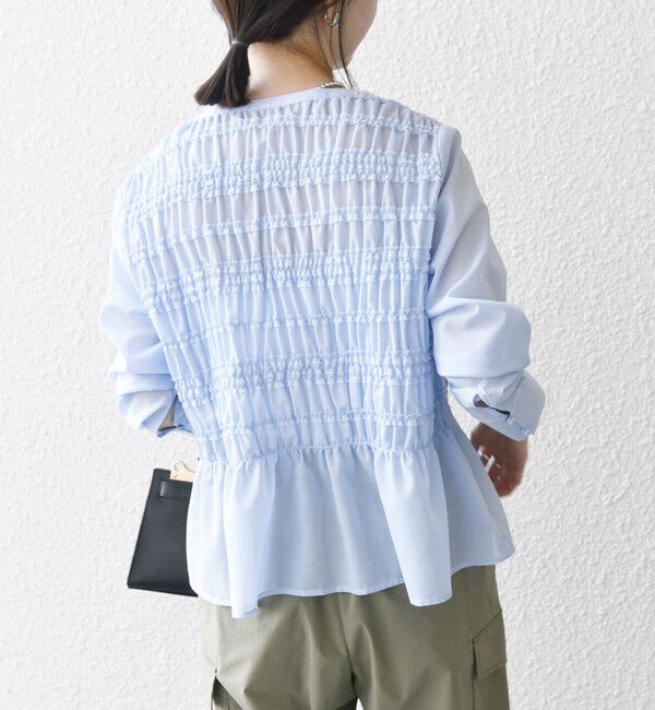 SHIPS any「【WEB限定】SHIPS any:〈洗濯機可能〉シアー シャーリング プチフリル ペプラム ブラウス」|シャツ・ブラウス|