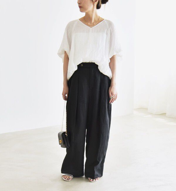 quaranciel「quaranciel:〈洗濯機可能〉ヨーロピアンフラックス リネン タック ワイド パンツ」|その他|