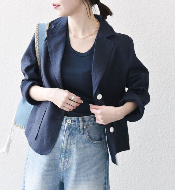 SHIPS any「SHIPS any:〈洗濯機可能〉ヨーロピアンフラックス リネン コンパクト テーラード ジャケット」|テーラードジャケット|