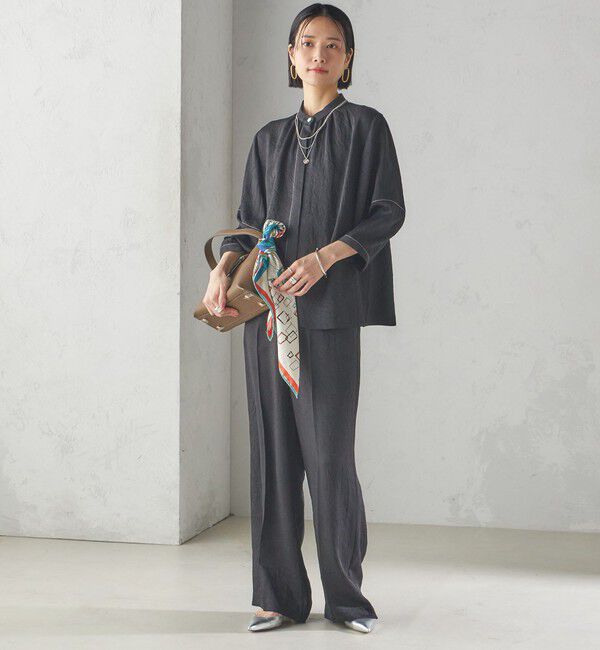 SHIPS for women「〈接触冷感/吸水速乾〉アセテート ワッシャー ウエスト デザイン パンツ」|スラックス|