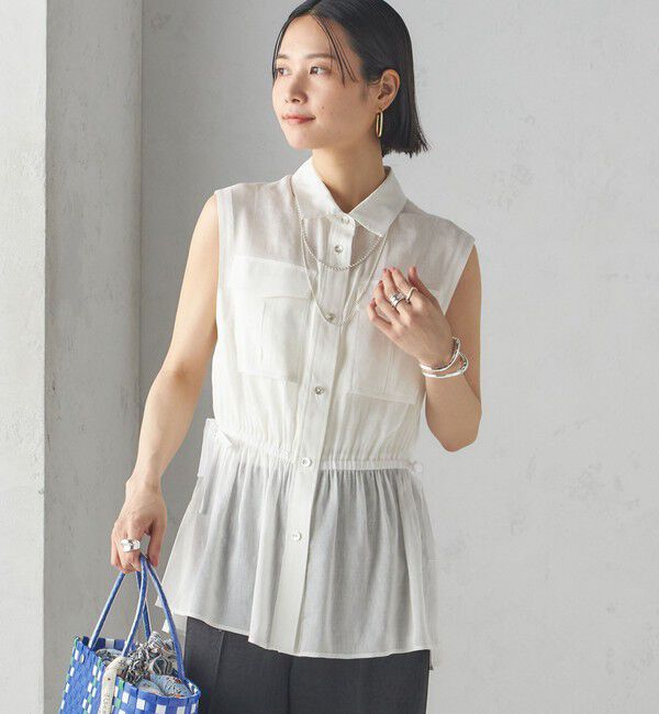 SHIPS for women「〈手洗い可能〉IMPERIAL LINEN Wポケット ノースリーブ シャツ」|シャツ・ブラウス|