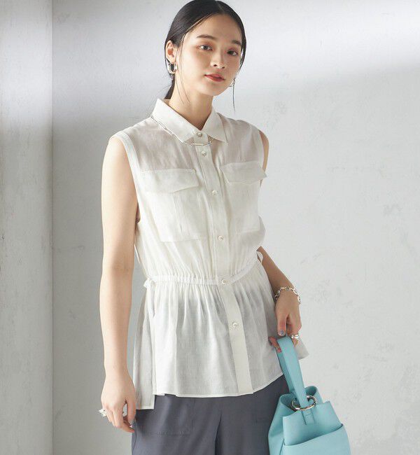 SHIPS for women「〈手洗い可能〉IMPERIAL LINEN Wポケット ノースリーブ シャツ」|シャツ・ブラウス|