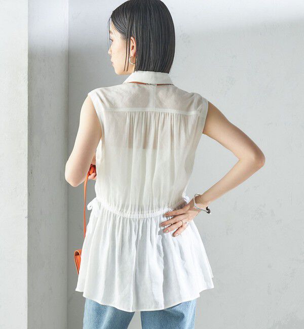 SHIPS for women「〈手洗い可能〉IMPERIAL LINEN Wポケット ノースリーブ シャツ」|シャツ・ブラウス|