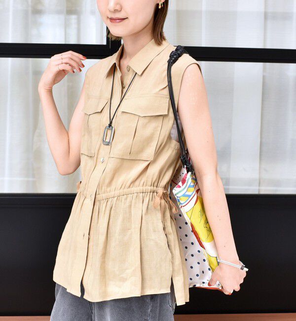 SHIPS for women「〈手洗い可能〉IMPERIAL LINEN Wポケット ノースリーブ シャツ」|シャツ・ブラウス|ベージュ