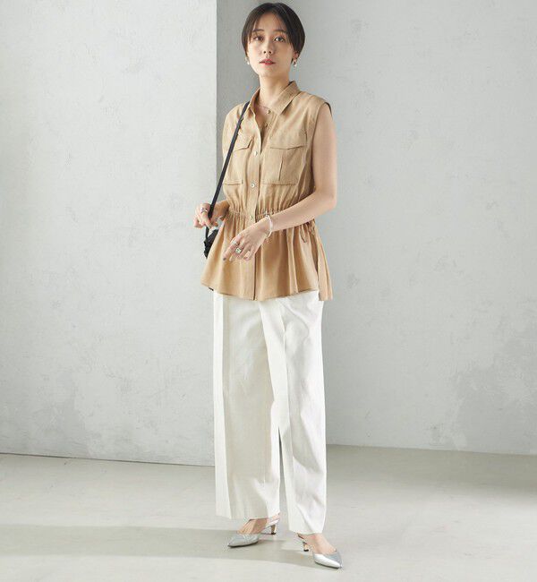 SHIPS for women「〈手洗い可能〉IMPERIAL LINEN Wポケット ノースリーブ シャツ」|シャツ・ブラウス|