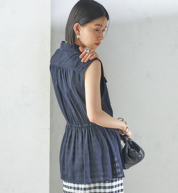 SHIPS for women「〈手洗い可能〉IMPERIAL LINEN Wポケット ノースリーブ シャツ」|シャツ・ブラウス|