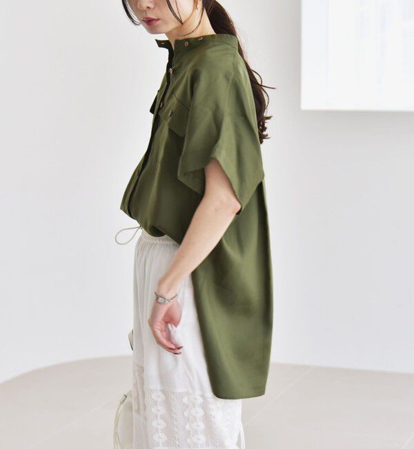 quaranciel「quaranciel:〈手洗い可能〉バンドカラー ハーフスリーブ ポケット ワーク シャツ」|シャツ・ブラウス|