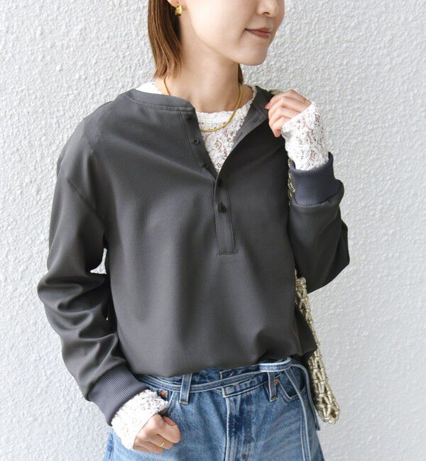 SHIPS for women「〈手洗い可能〉前後 2WAY ジョーゼット 袖リブ プルオーバー」|シャツ・ブラウス|チャコールグレー
