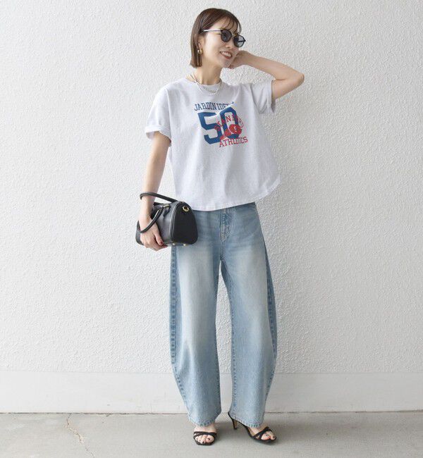 SHIPS any「【WEB限定/SHIPS any別注】THE KNiTS:〈洗濯機可能〉ラウンドヘム プリント ショート TEE」|Tシャツ・カットソー|