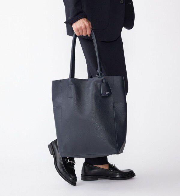 SHIPS「【WEB限定】SHIPS: 合成皮革 ヴァーティカル ビズ トート バッグ (クラッチバッグ付き)」|トートバッグ|ネイビー