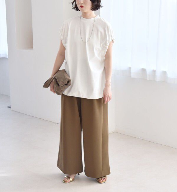 quaranciel「quaranciel:〈接触冷感/汗染み防止加工/洗濯機可能〉ドロスト ギャザー チュニック TEE」|Tシャツ・カットソー|