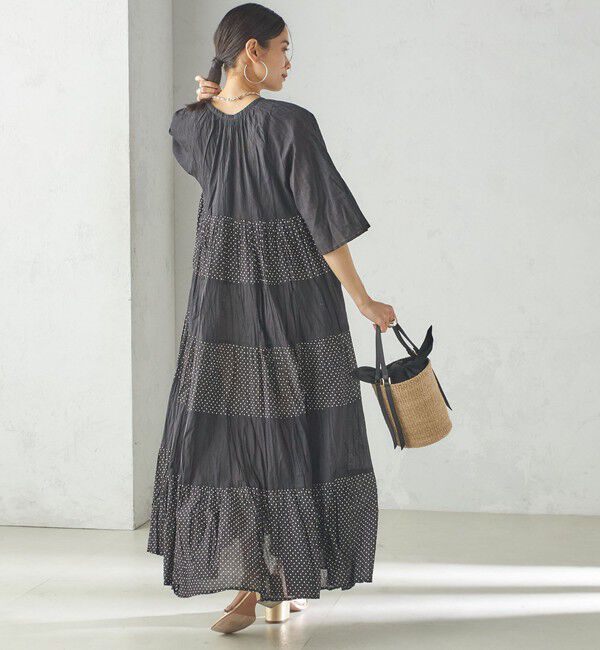 SHIPS for women「《一部追加予約》【WEB限定】〈手洗い可能〉Fanaka:クリンクル 袖 フレア ロング ワンピース」|ワンピース|