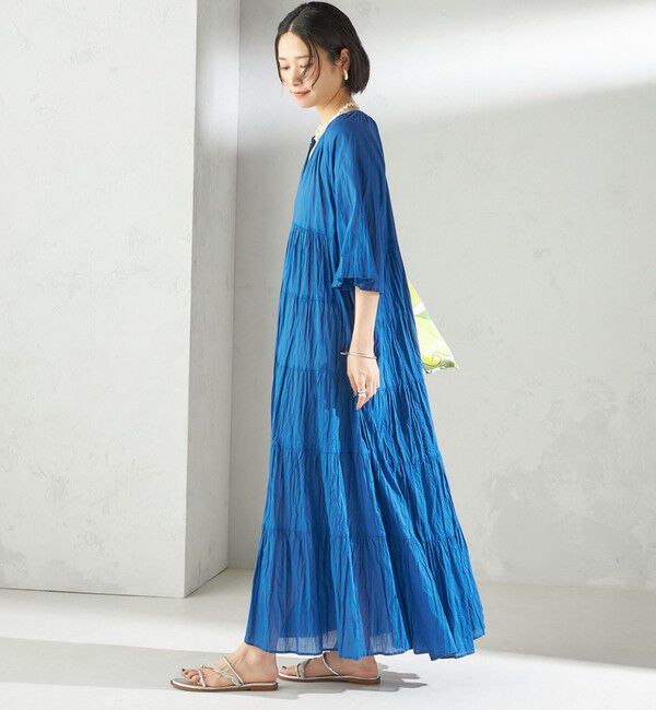 SHIPS for women「《一部追加予約》【WEB限定】〈手洗い可能〉Fanaka:クリンクル 袖 フレア ロング ワンピース」|ワンピース|