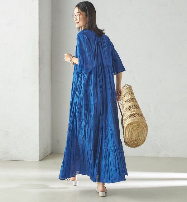 SHIPS for women「《一部追加予約》【WEB限定】〈手洗い可能〉Fanaka:クリンクル 袖 フレア ロング ワンピース」|ワンピース|