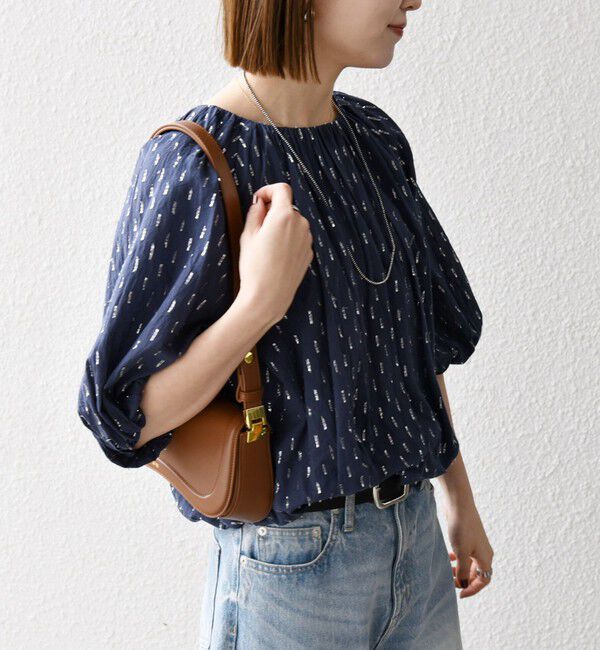 SHIPS any「SHIPS any:〈洗濯機可能〉ラメ ドビー ギャザー パフ スリーブ ブラウス」|シャツ・ブラウス|