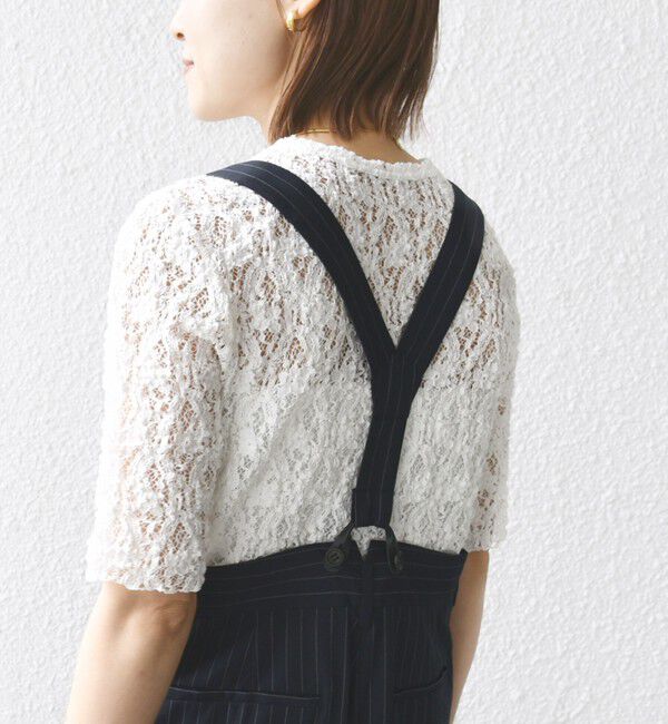 SHIPS for women「〈手洗い可能〉ラッセル レース クルーネック 5分袖 カットソー」|Tシャツ・カットソー|