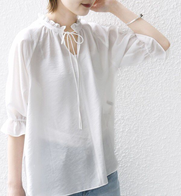 SHIPS for women「〈洗濯機可能〉前後 2WAY フリル リボン シアー ブラウス」|シャツ・ブラウス|オフホワイト