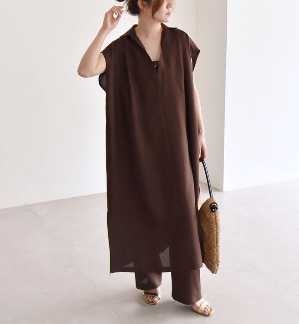 quaranciel「quaranciel:〈洗濯機可能〉リネン ライク スキッパー シャツ ワンピース＆パンツ セットアップ」|ワンピース|