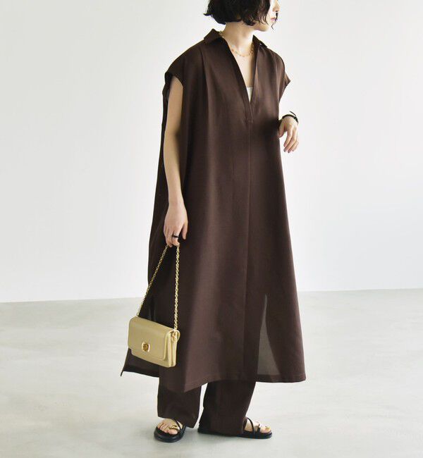 quaranciel「quaranciel:〈洗濯機可能〉リネン ライク スキッパー シャツ ワンピース＆パンツ セットアップ」|ワンピース|