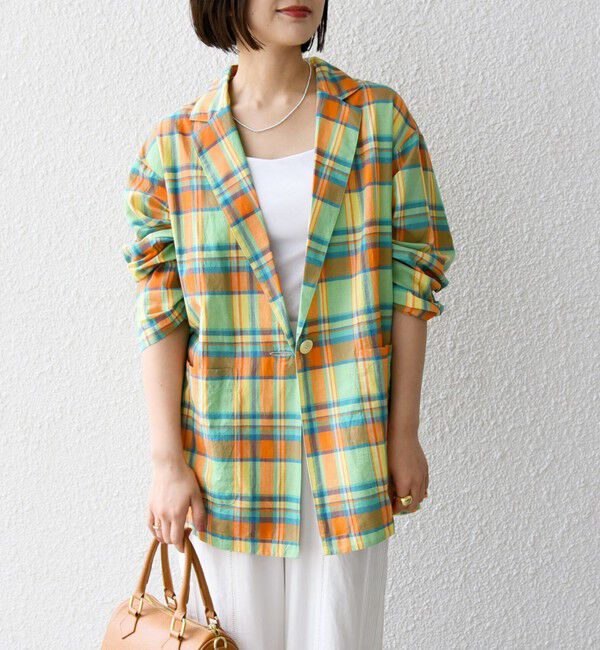 SHIPS any「SHIPS any:〈洗濯機可能〉マドラス チェック テーラード シャツ ジャケット」|テーラードジャケット|オレンジ