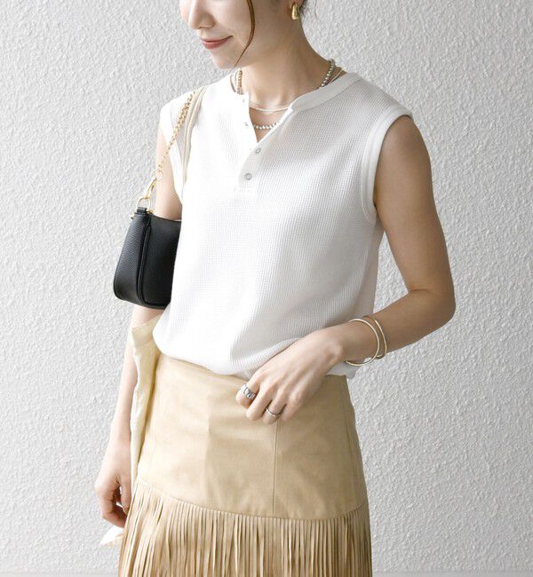 SHIPS any「SHIPS any:〈洗濯機可能〉ワッフル ヘンリーネック 2WAY ノースリーブ TEE」|タンクトップ|
