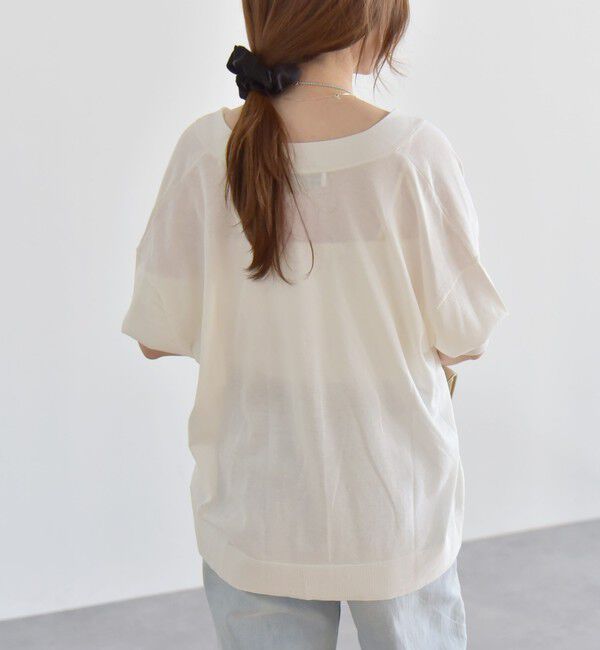 quaranciel「quaranciel:〈接触冷感/手洗い可能〉ワイド Vネック ハーフスリーブ シアー カーディガン」|カーディガン|