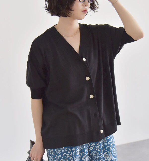 quaranciel「quaranciel:〈接触冷感/手洗い可能〉ワイド Vネック ハーフスリーブ シアー カーディガン」|カーディガン|