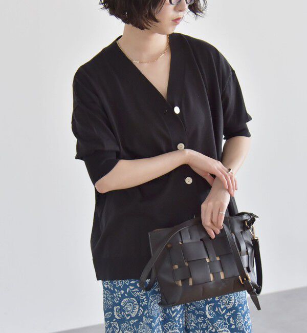 quaranciel「quaranciel:〈接触冷感/手洗い可能〉ワイド Vネック ハーフスリーブ シアー カーディガン」|カーディガン|