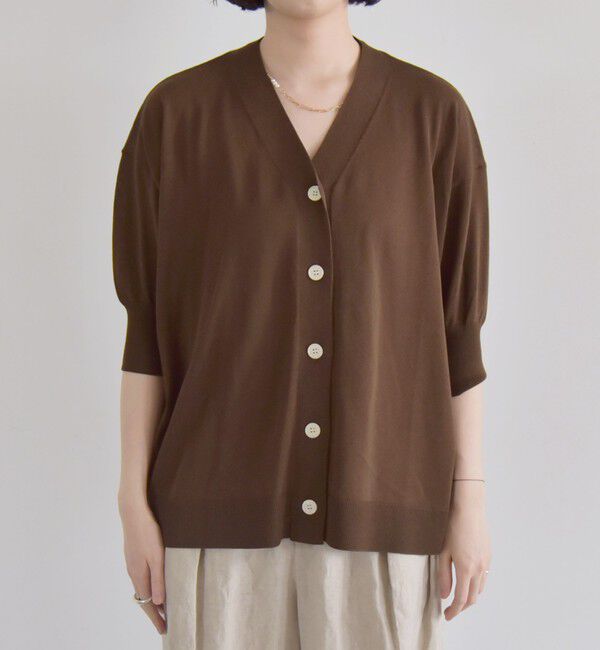 quaranciel「quaranciel:〈接触冷感/手洗い可能〉ワイド Vネック ハーフスリーブ シアー カーディガン」|カーディガン|