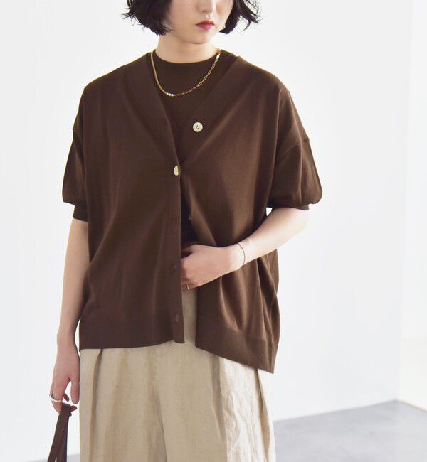 quaranciel「quaranciel:〈接触冷感/手洗い可能〉ワイド Vネック ハーフスリーブ シアー カーディガン」|カーディガン|