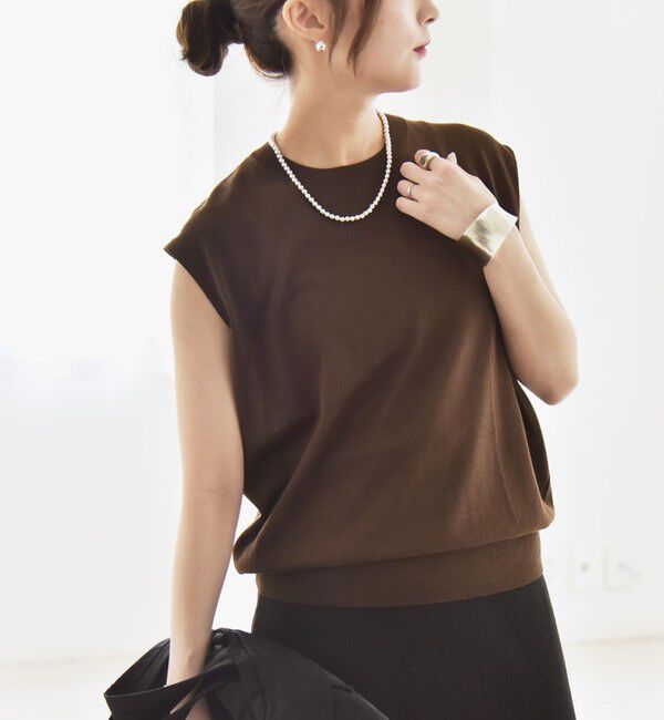 quaranciel「quaranciel:〈接触冷感/手洗い可能〉フレンチスリーブ ベーシック シアー ニット プルオーバー」|ニット・セーター|