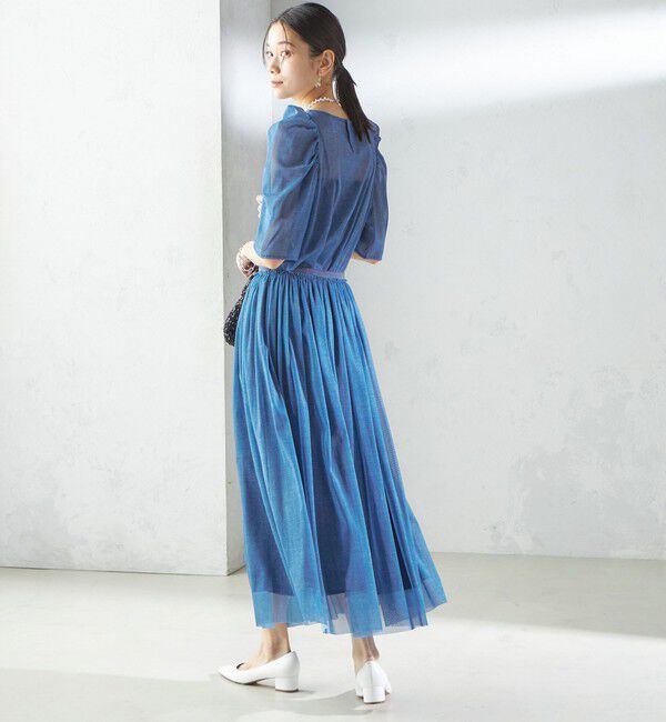 SHIPS for women「troisiemeCHACO:〈手洗い可能〉デニム プリント チュール ブラウス」|シャツ・ブラウス|