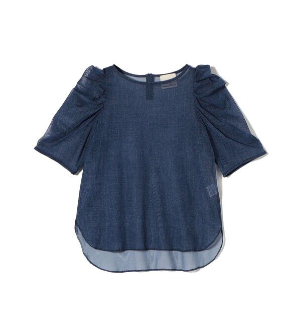 SHIPS for women「troisiemeCHACO:〈手洗い可能〉デニム プリント チュール ブラウス」|シャツ・ブラウス|