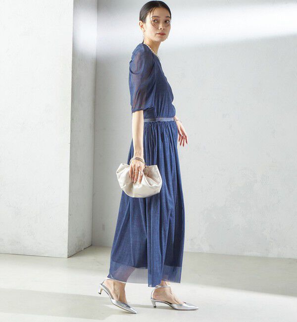 SHIPS for women「troisiemeCHACO:〈手洗い可能〉デニム プリント チュール ブラウス」|シャツ・ブラウス|